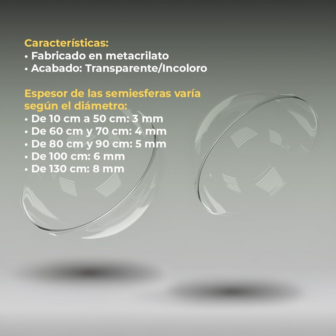 Semiesfera Metacrilato Acrílico PMMA Incoloro Transparente sin Pestaña - Imagen 3