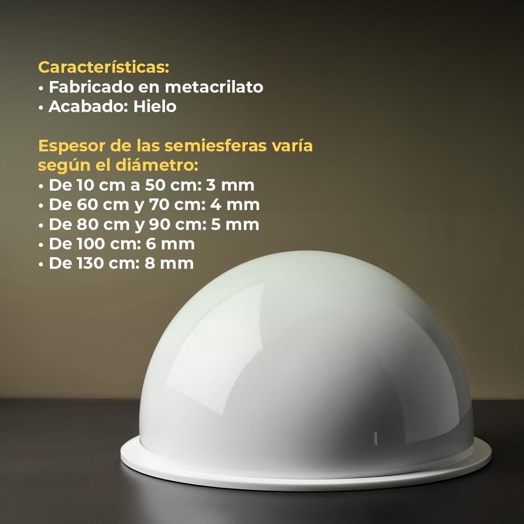 Semiesfera Metacrilato Acrílico PMMA Color Hielo Translúcido sin Pestaña - Imagen 4
