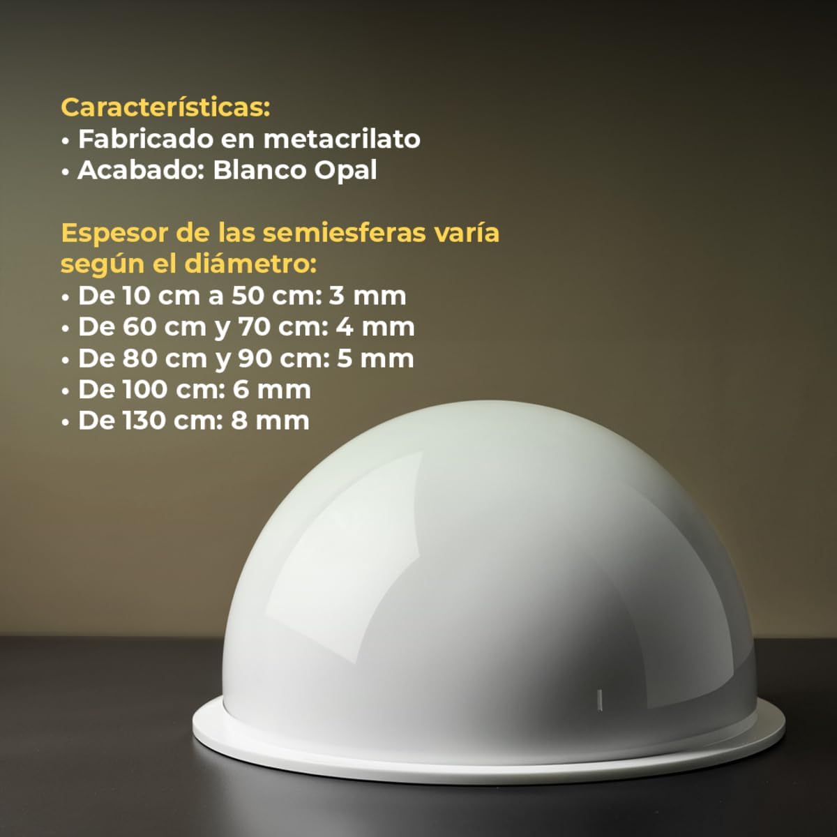Semiesfera Metacrilato Acrílico PMMA Blanco Opal Translúcido con Pestaña - Imagen 4