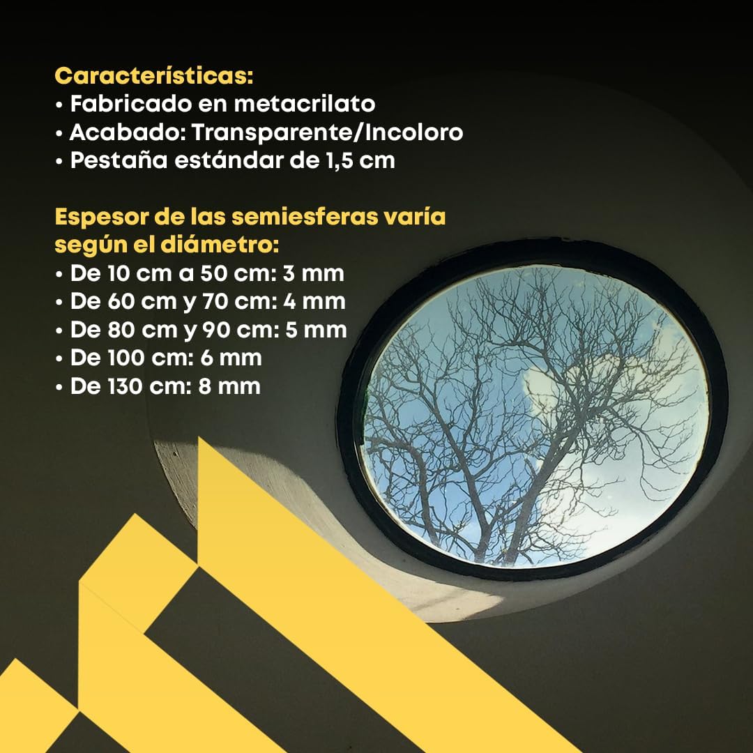 Claraboya Esférica Metacrilato Acrílico PMMA Incoloro Transparente con Pestaña - Imagen 4