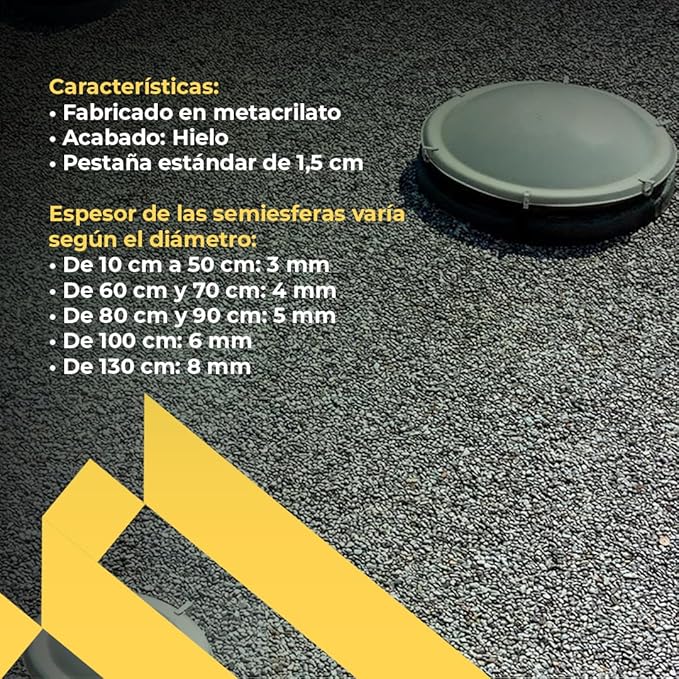 Lucernario sferico in metacrilato acrilico PMMA traslucido color ghiaccio con flangia - immagine 4