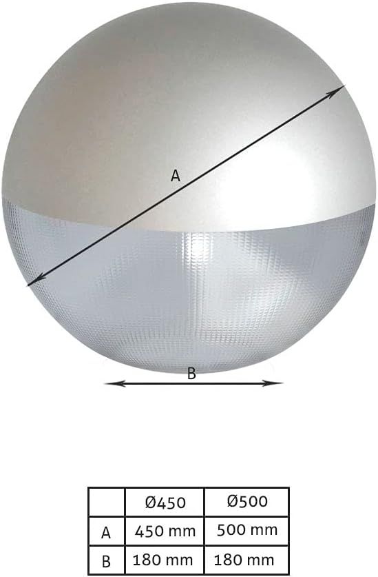 Lampada stradale di ricambio a globo/sfera con incisione prismatica antinquinamento, verniciata in grigio - immagine 2